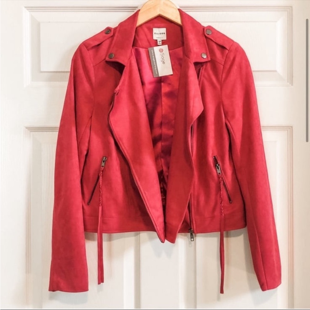 Pink suede satin lined moto jacket